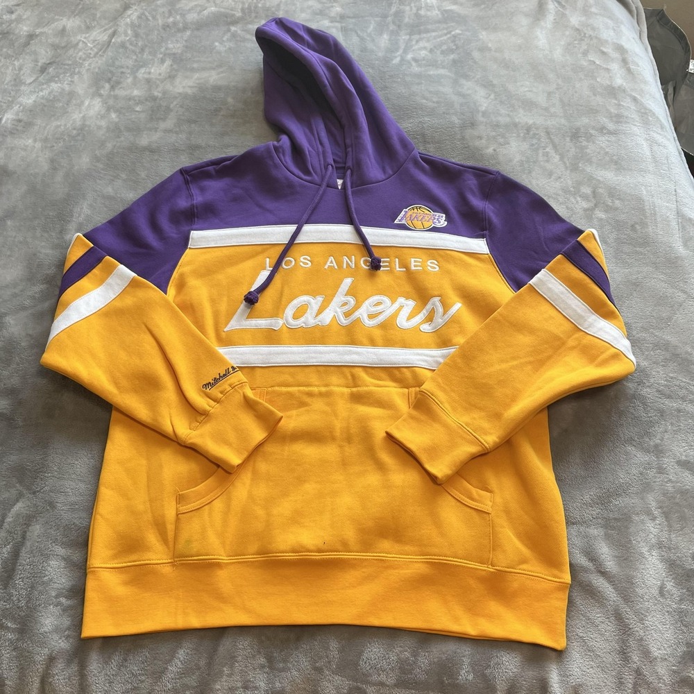 Los Angeles Lakers Hoodie Mens Large Purple Gold NBA Basketball Coach Hoody